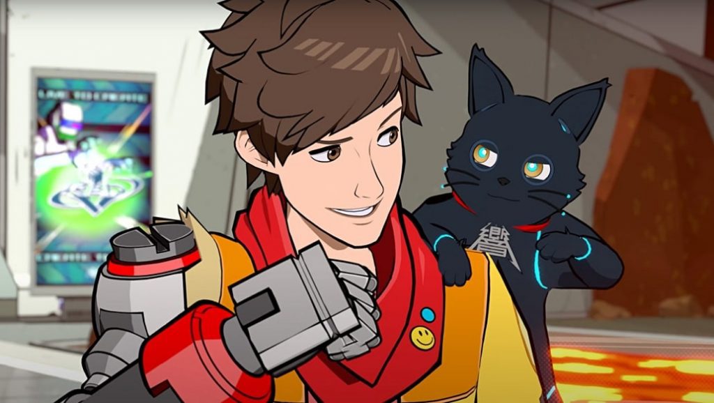 Imagem mostra o protagonista de Hi-Fi Rush com seu gato.