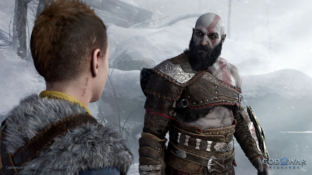 Imagem mostra Kratos e Atreus, personagens principais de God of War: Ragnarök.