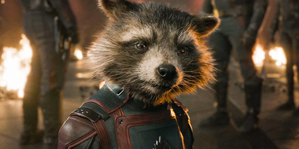 Rocket (Bradley Cooper) vive sua aventura final em Guardiões da Galáxia Vol. 3. (Imagem: Reprodução/Marvel)