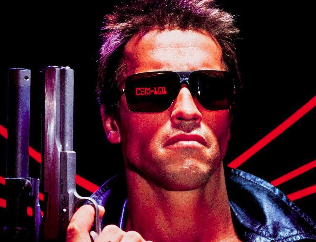 Arnold Schwarzenegger como T-800 em O Exterminador do Futuro. (Imagem: Reprodução)