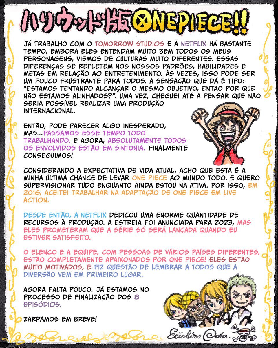 One Piece: criador do mangá comenta série da Netflix em carta aos fãs -  Game Arena