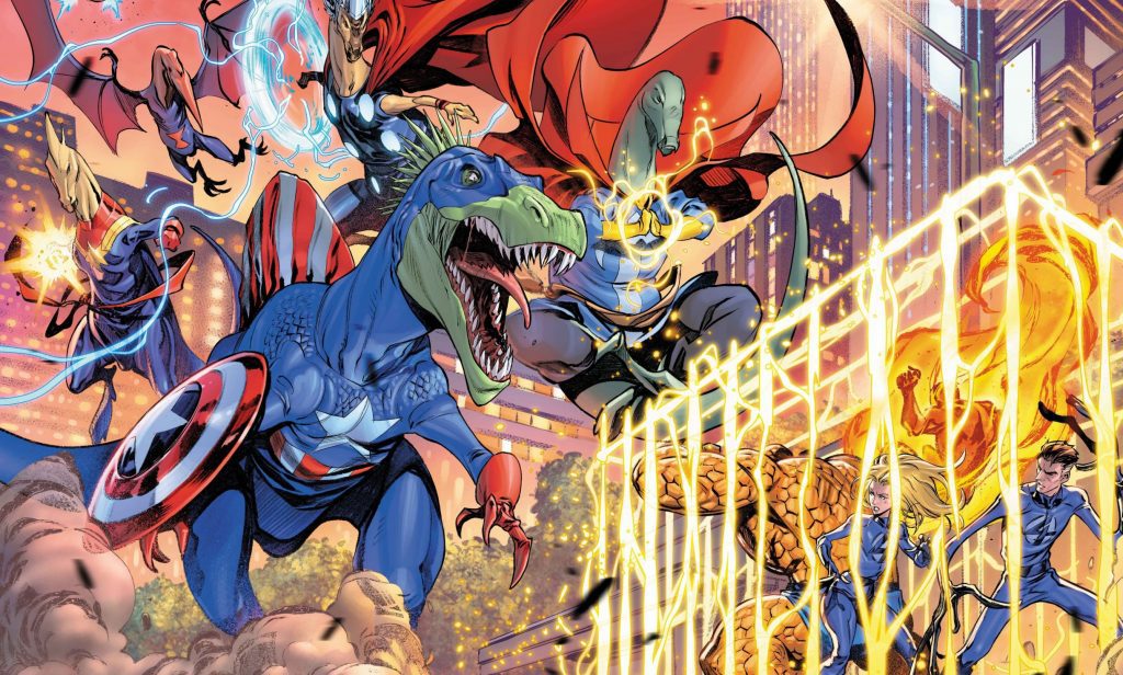 Quarteto Fantástico enfrenta Vingadores dinossauros em nova HQ