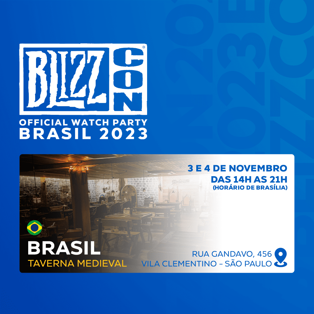 Convite para watch party da BlizzCon 2023 em São Paulo