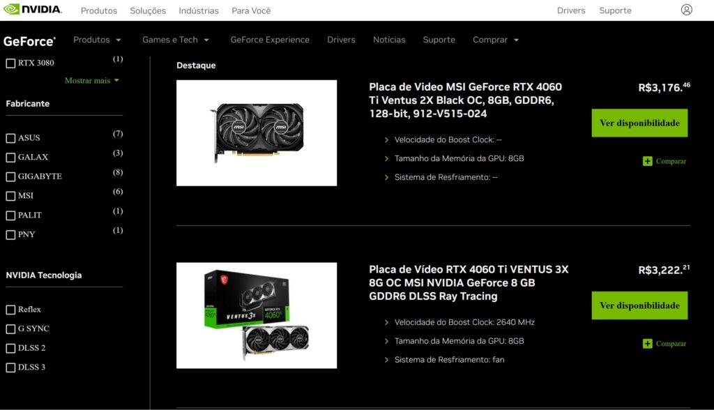 Novo site oficial Nvidia GeForce Store