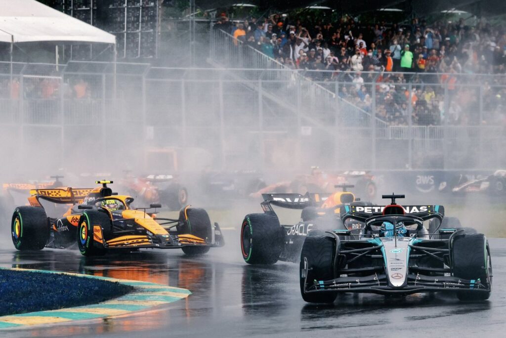Lando Norris, Max Verstappen e George Russel em prova do GP do Canadá de Fórmula 1 2024