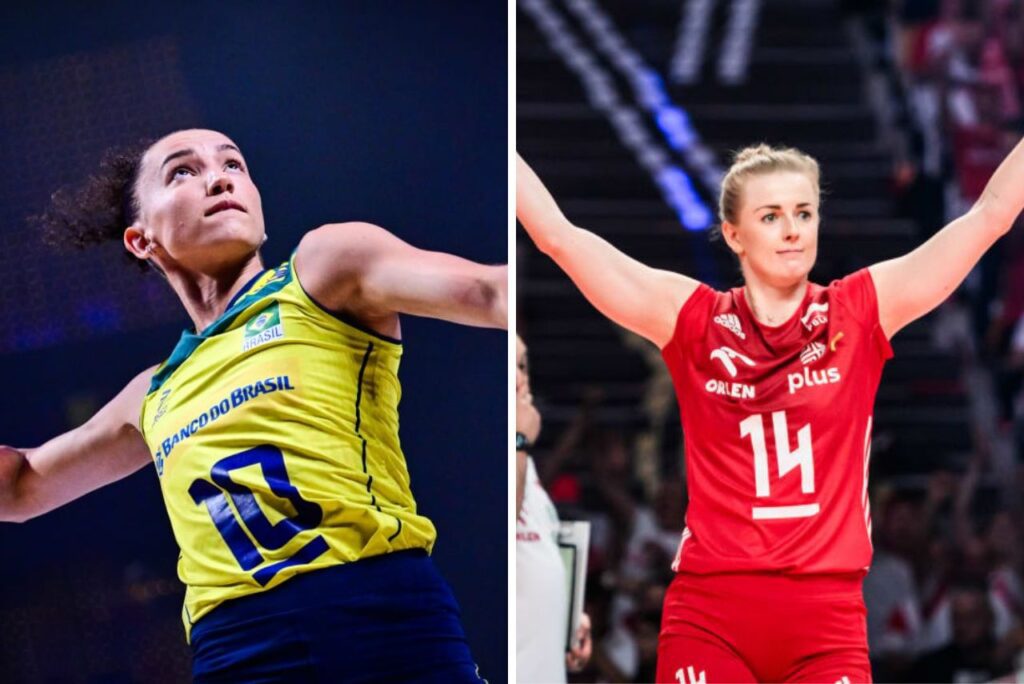 Gabriela Guimarães e Joanna Wołosz em jogos de Brasil e Polônia na VNL 2024