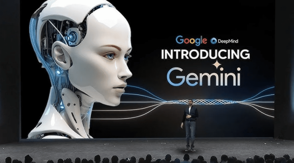 Imagem de evento de apresentação da Gemini, ferramenta de IA do Google