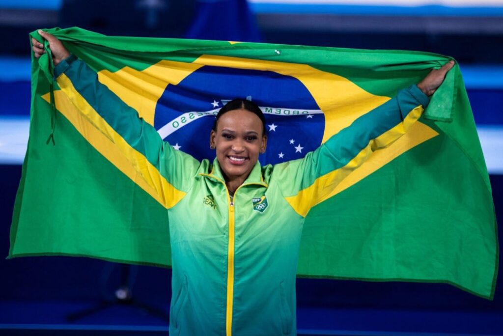 Rebeca Andrade durante as Olimpíadas de Tóquio