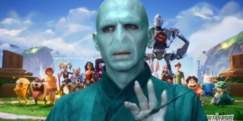 Montagem com Voldemort, de Harry Potter, à frente de personagens do jogo MultiVersus