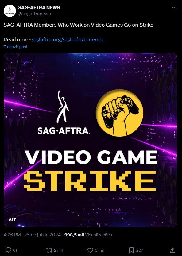 SAG-AFTRA abre greve nos games