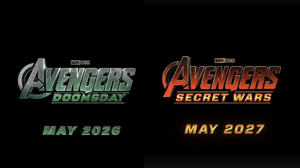 Logotipo do Vingadores 5 e 6, intitulados Avengers: Doomsday e Avengers: Secret Wars