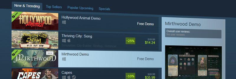 Imagem da atualização na página de demos dentro da Steam