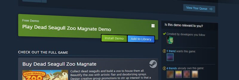 Imagem da atualização na página de demos dentro da Steam