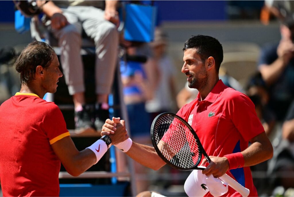 Nadal e Djokovic em quadra