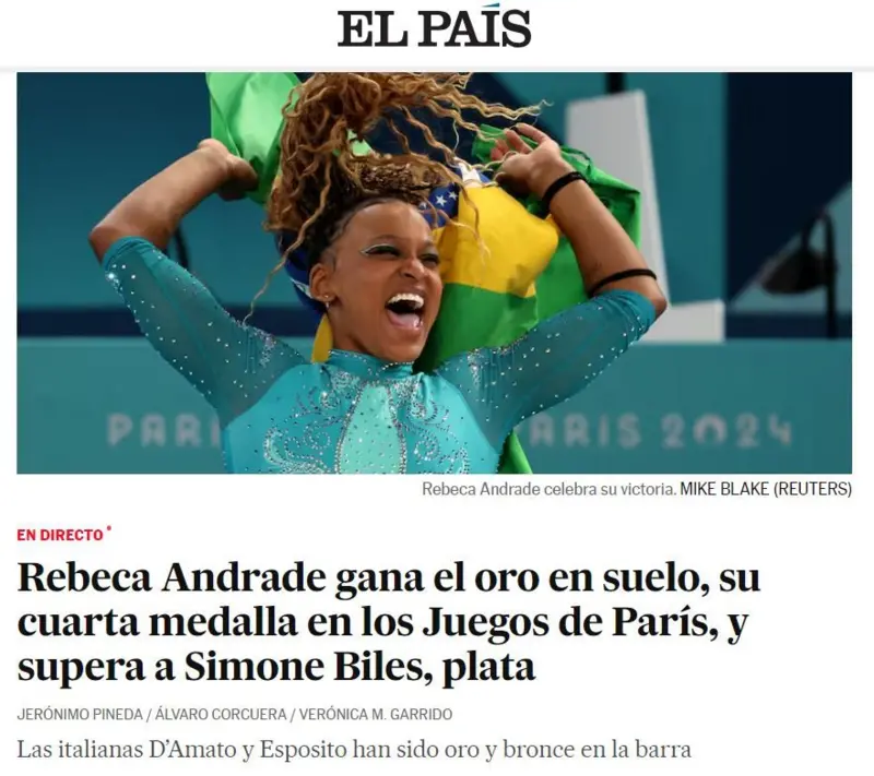 'Rebeca Andrade ganha o ouro no solo, sua quarta medalha nos Jogos de Paris, e supera Simone Biles, prata'