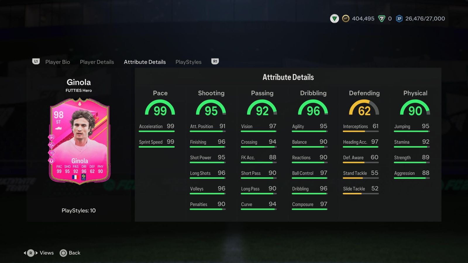 Imagem do DME de Ginola, no Time 4 do Futties no Ultimate Team do EA Sports FC 24