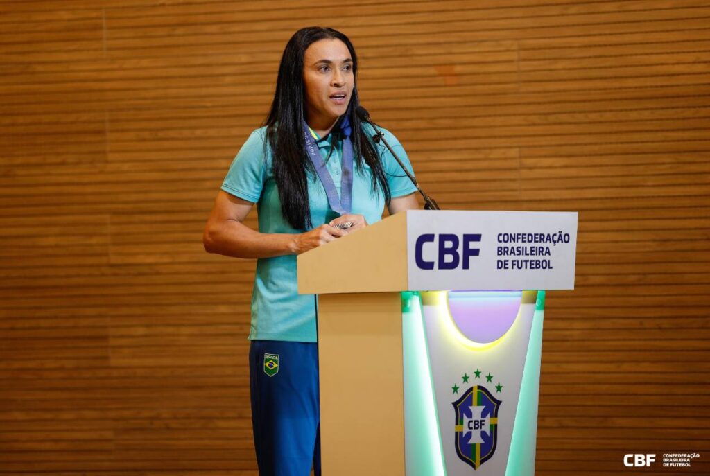 Marta agradeceu ao presidente da CBF pelo apoio concedido. Foto: Rafael Ribeiro/CBF