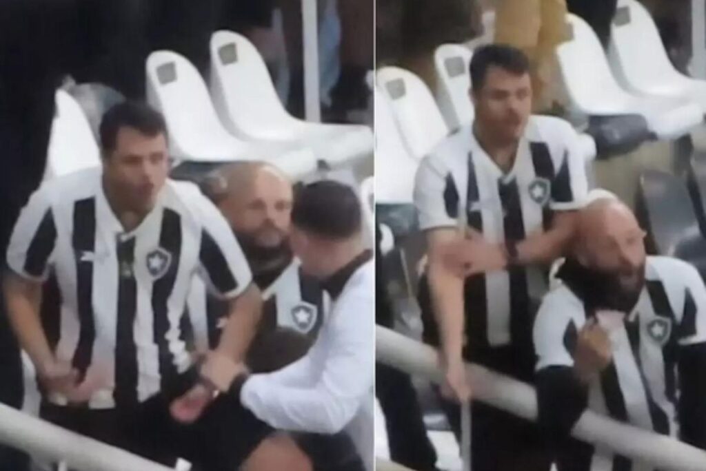 Torcedor do Botafogo fez gestos racistas no Nilton Santos (Foto: Reprodução)