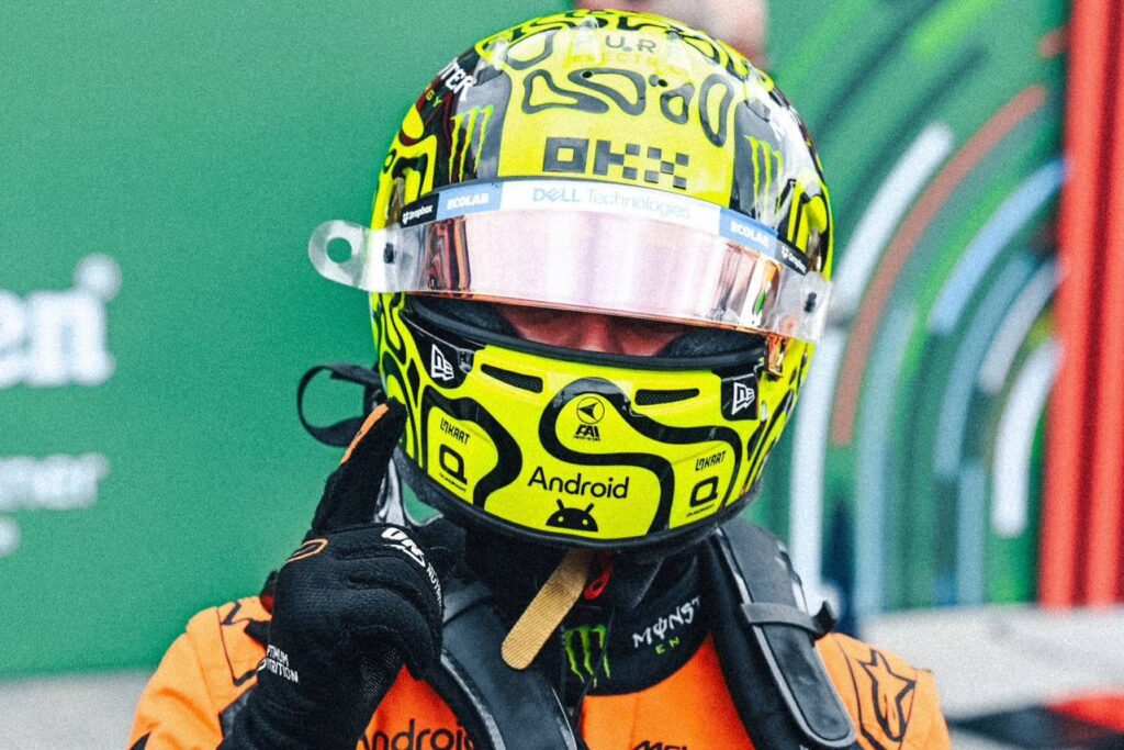 Lando Norris vai largar na primeira fila ao lado de Max Verstappen. Foto: Reproduçãp/X