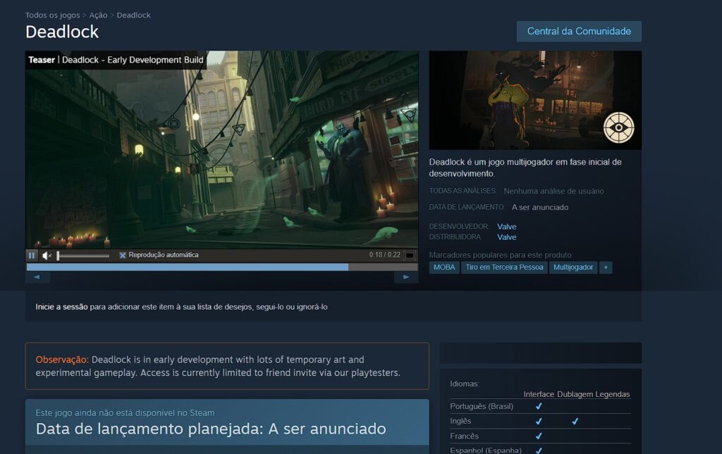 Deadlock: novo jogo da Valve recebe página oficial no Steam | Game Arena