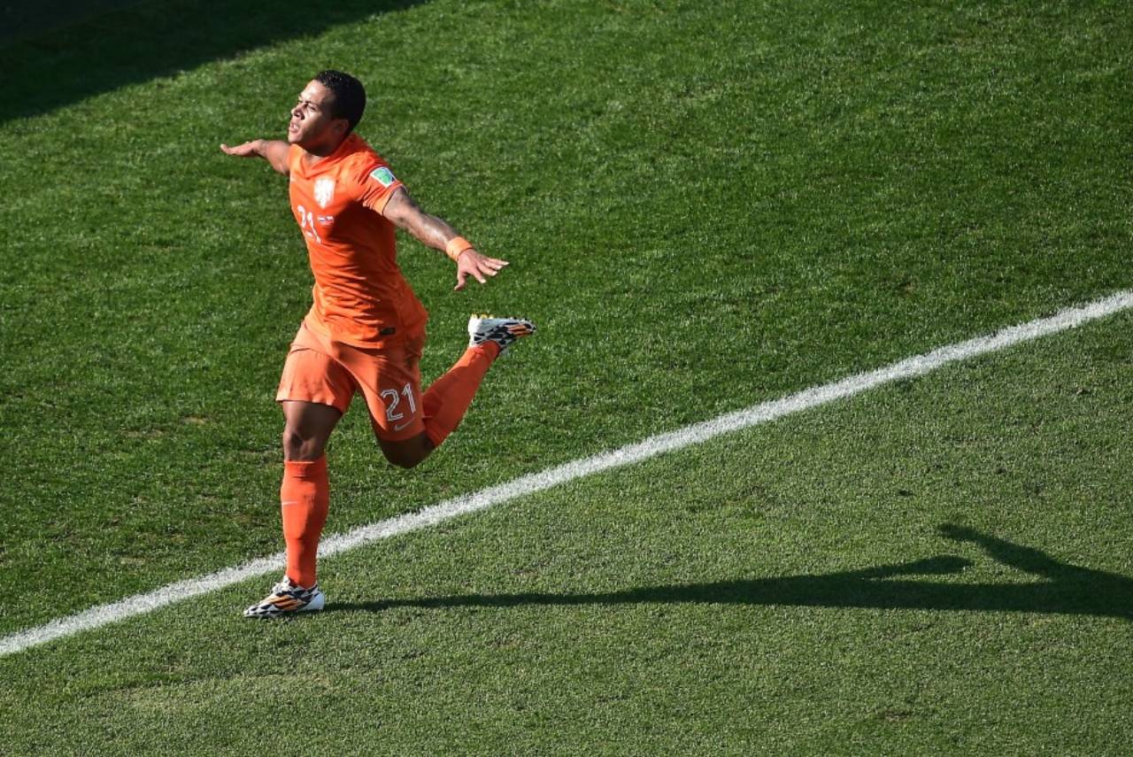 O atacante celebrando o gol na Neo Química Arena em 2014. Foto: GABRIEL BOUYS/AFP