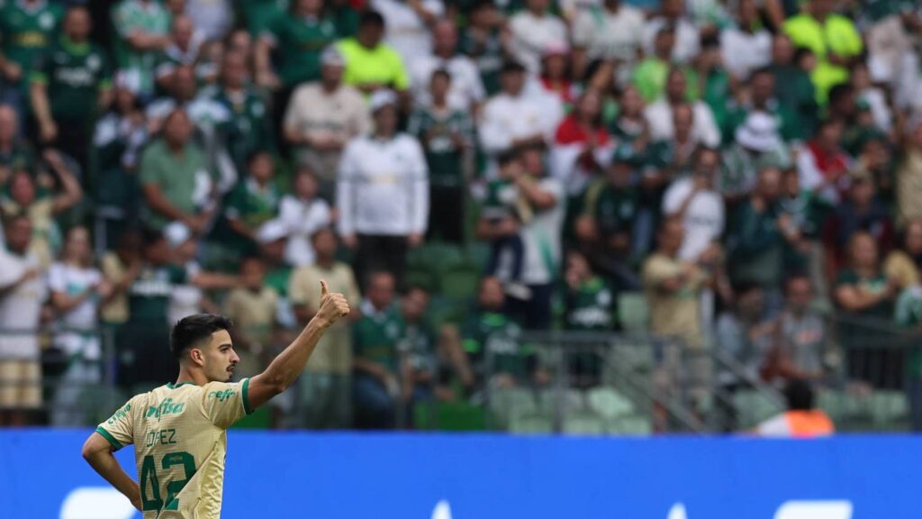 Flaco López abriu o placar para o Palmeiras aos 49 segundos de jogo. Foto: Cesar Greco/Palmeiras