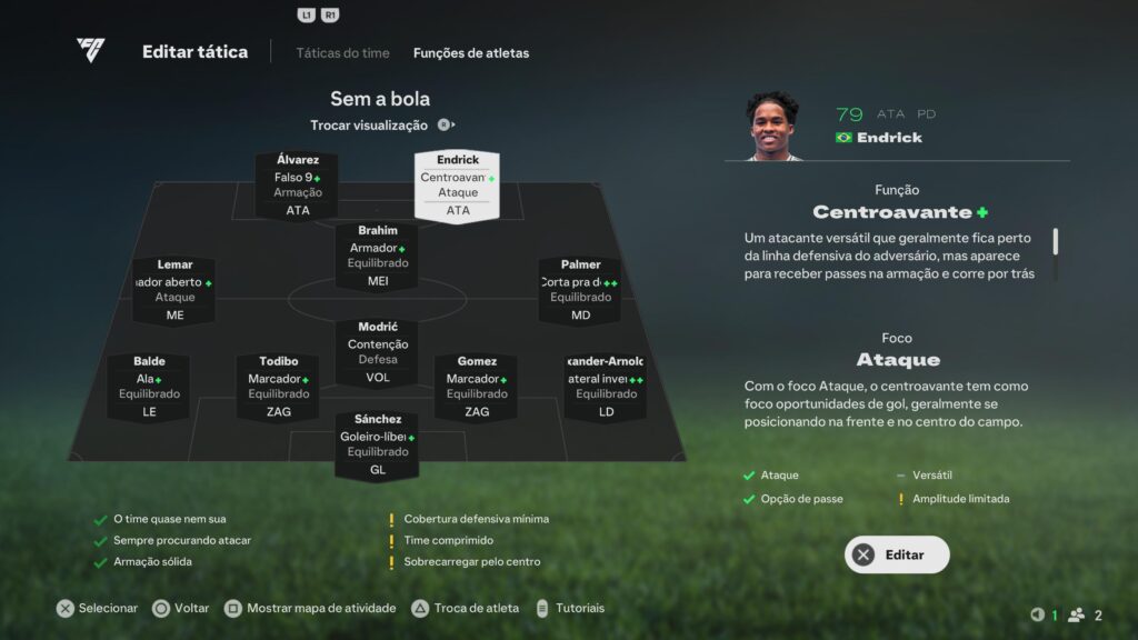 Screenshot mostrando as Funções do EA Sports FC 25