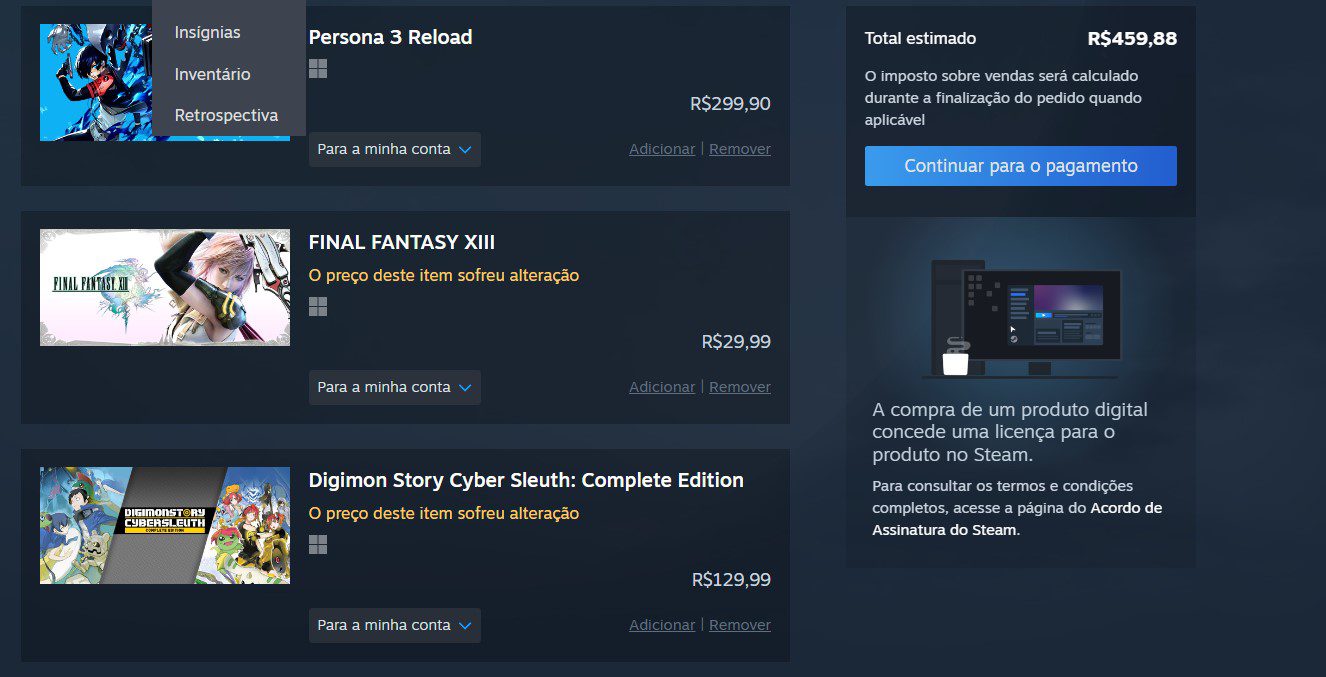 Steam vende apenas licença de jogos