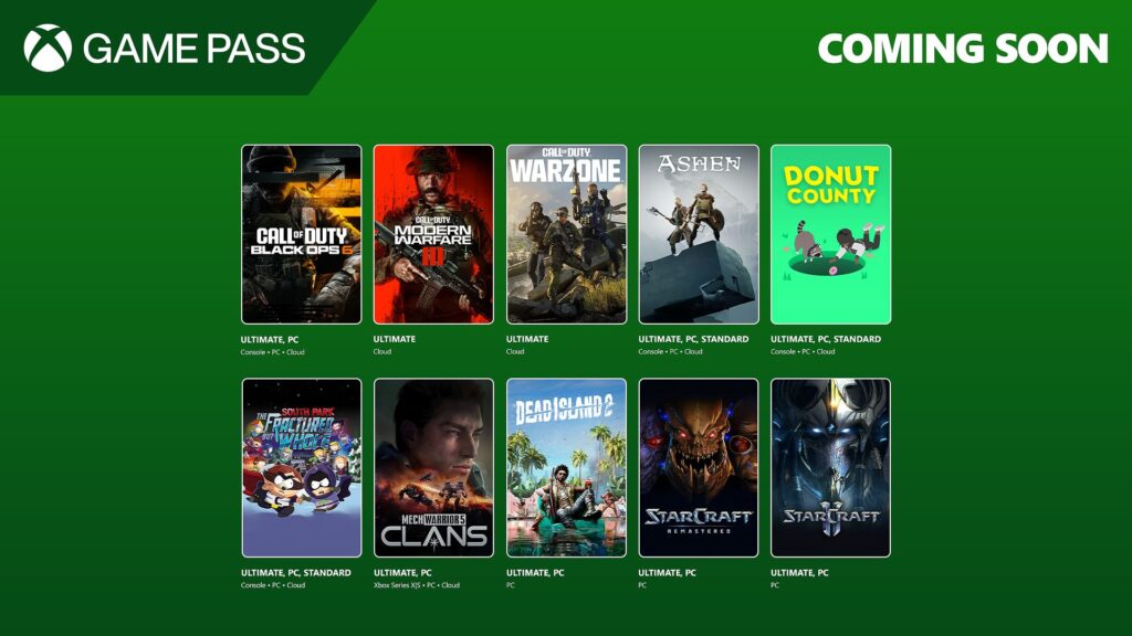 Xbox Game Pass outubro e novembro