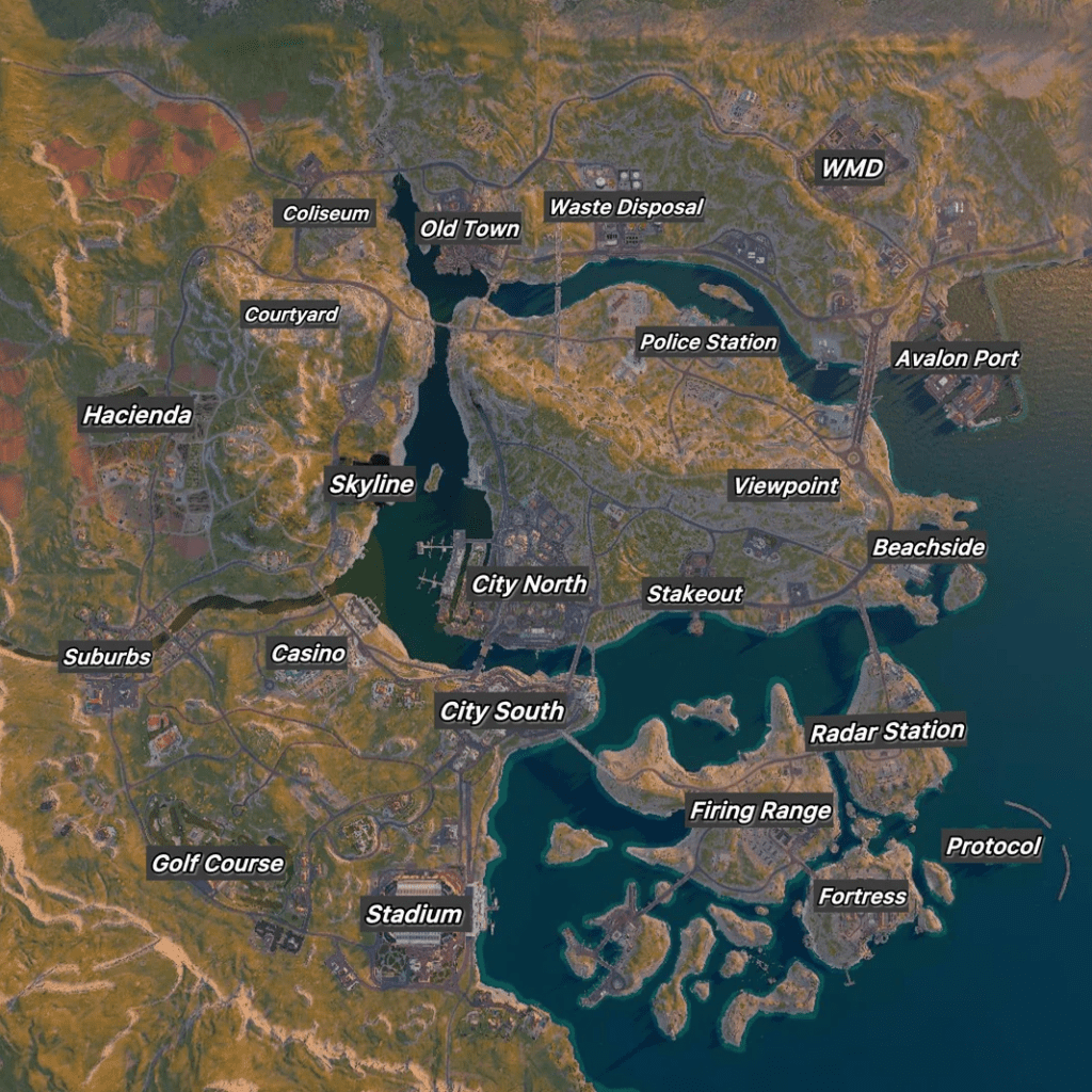 Mapa tático do novo mapa de Warzone em Call of Duty Black Ops 6