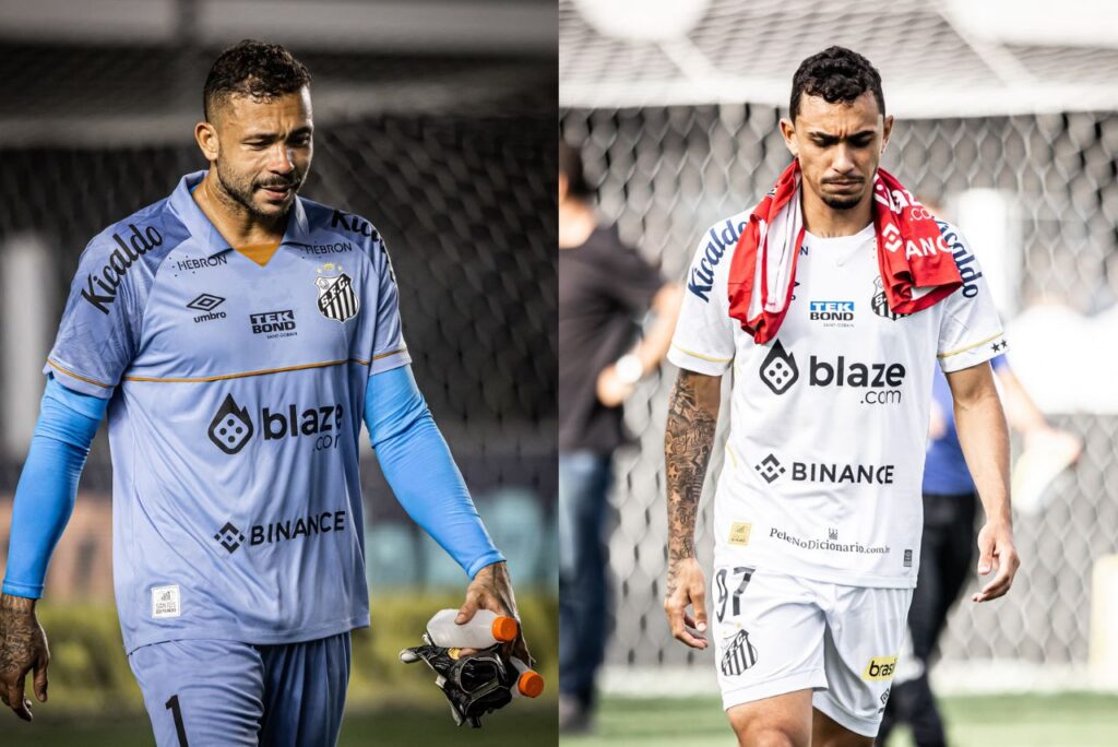 Vladimir e Luan Dias fizeram parte do elenco do Santos no rebaixamento de 2023 (Foto: Raul Baretta/SFC)