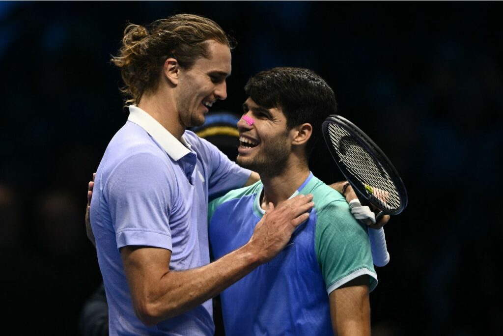 Zverev e Alcaraz após partida