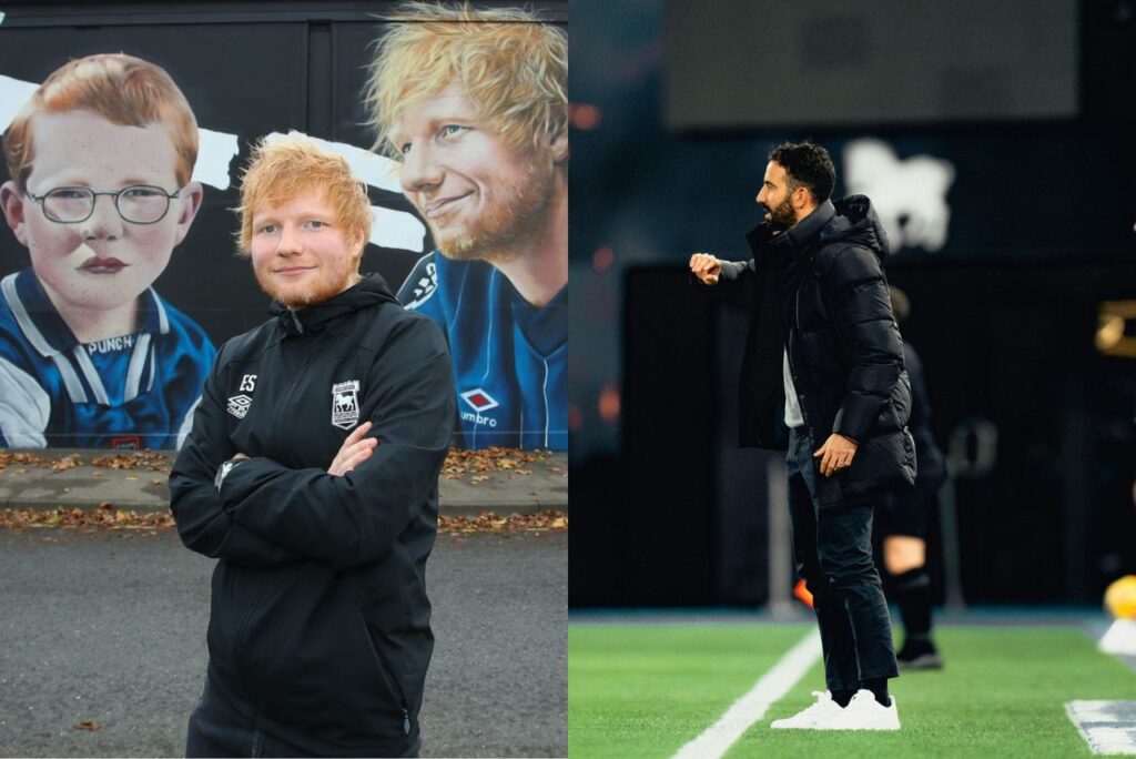 Ed Sheeran e Rúben Amorim, técnico do Manchester United