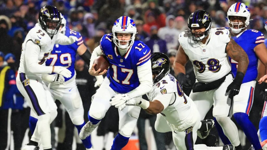 Josh Allen liderou a equipe de Buffalo até a vitória. Foto: Bill Wippert/ Buffalo Bills