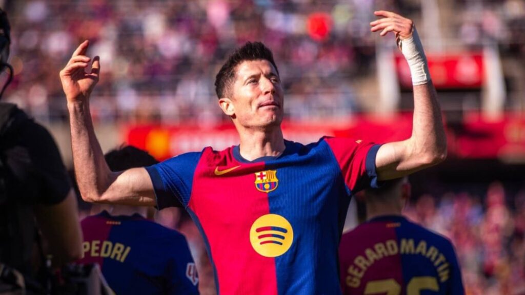 Lewandowski liderou o Barcelona na vitória contra o Girona. Foto: Reprodução/X