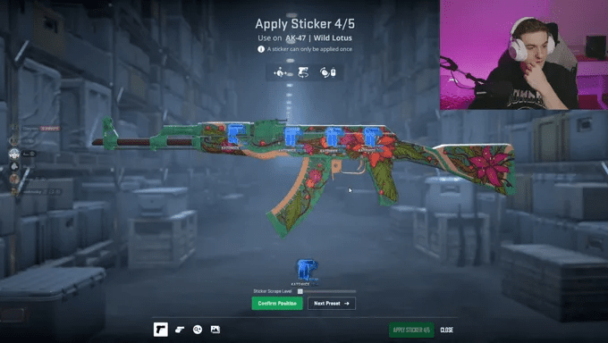 CS2: streamer faz maior craft de adesivos já registrado na história