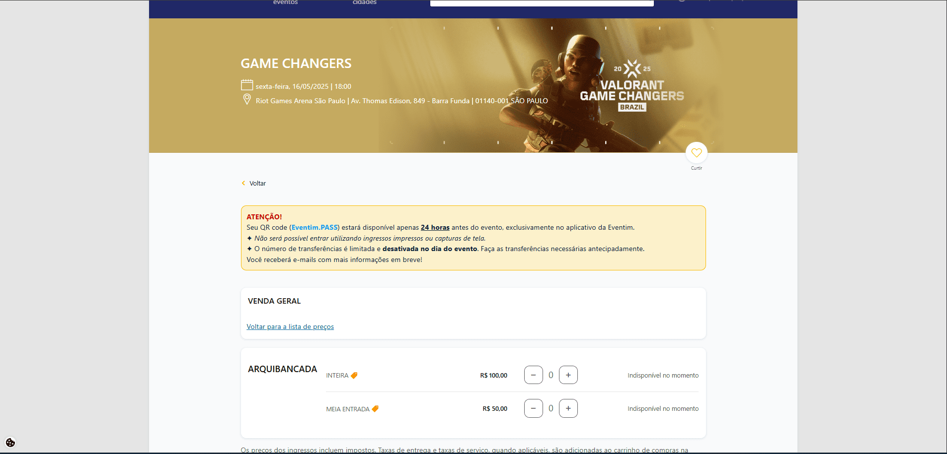 Ingressos Game Changers site