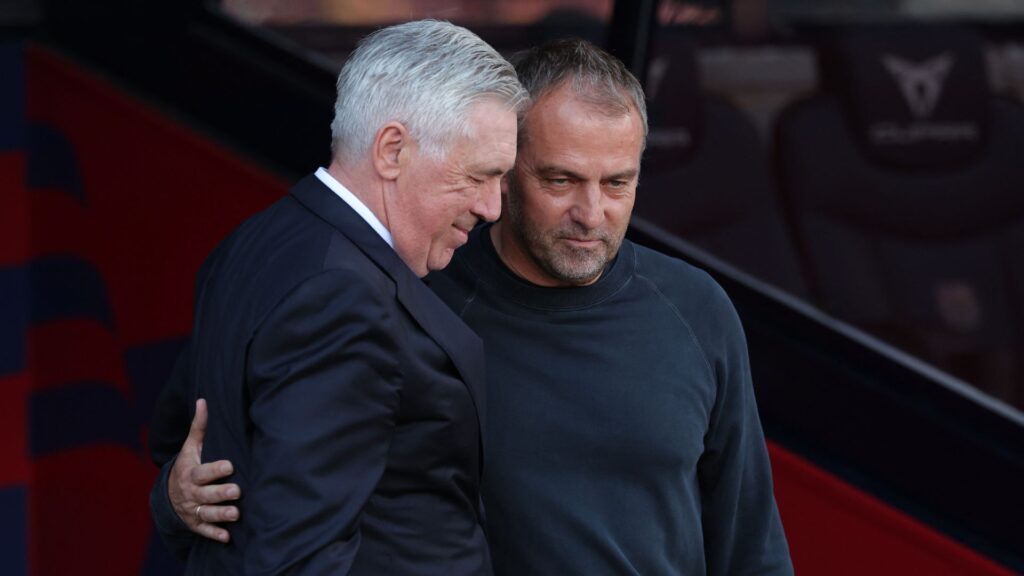 Ancelotti e Flick antes de duelo entre Barcelona x Real Madrid