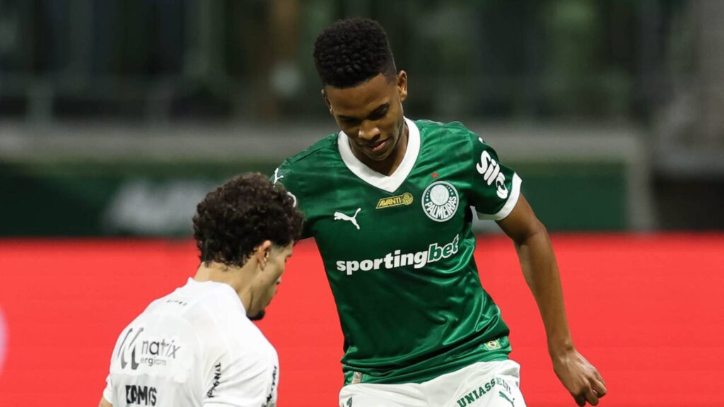 Estevão marcou duas vezes na vitória palmeirense. Foto: Foto: Cesar Greco/Palmeiras/