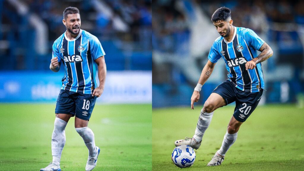 João Pedro e Villasanti, jogadores do Grêmio.