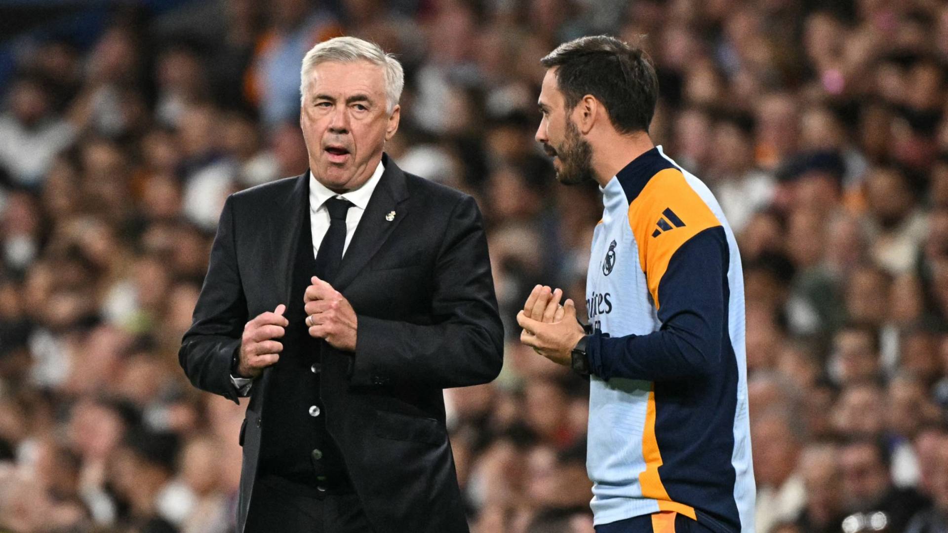 Davide e Carlo Ancelotti trabalharam juntos no Real Madrid. Foto: JAVIER SORIANO / AFP
