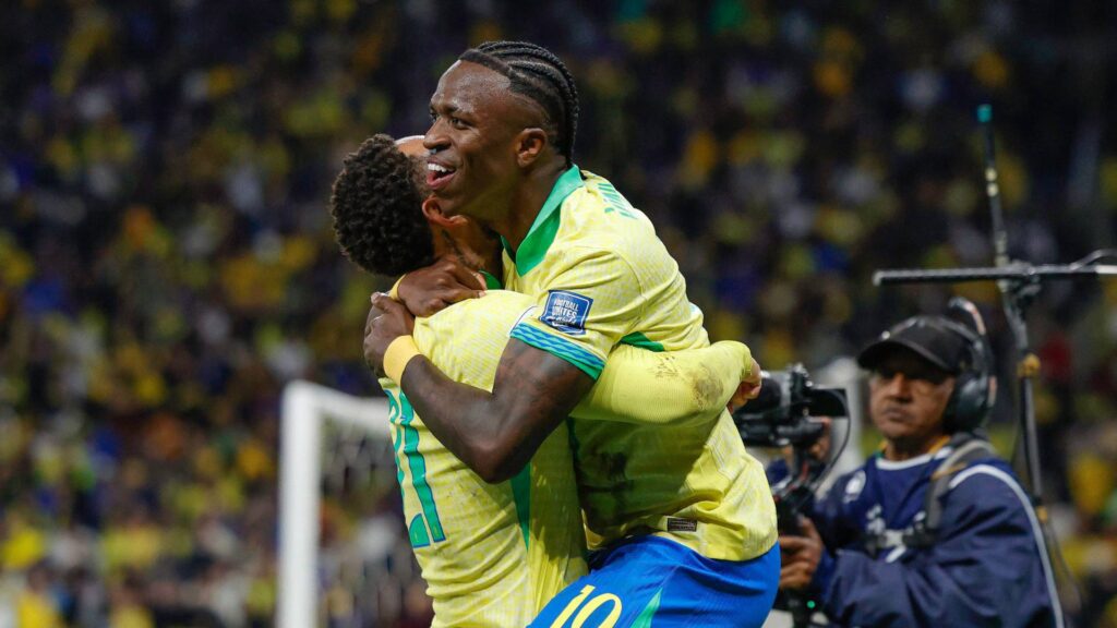 Vini Jr. marcou o gol da vitória do Brasil que carimbou vaga na Copa do Mundo. Foto: Rafael Ribeiro / CBF
