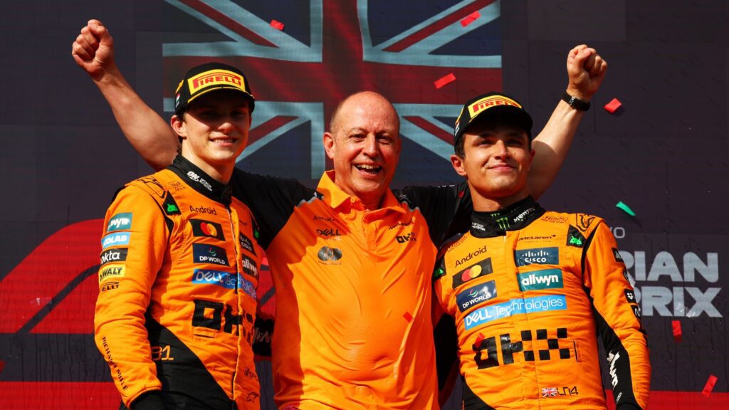 Com Norris e Piastri a McLaren fez a dobradinha na Hungria. Foto: Reprodução/X