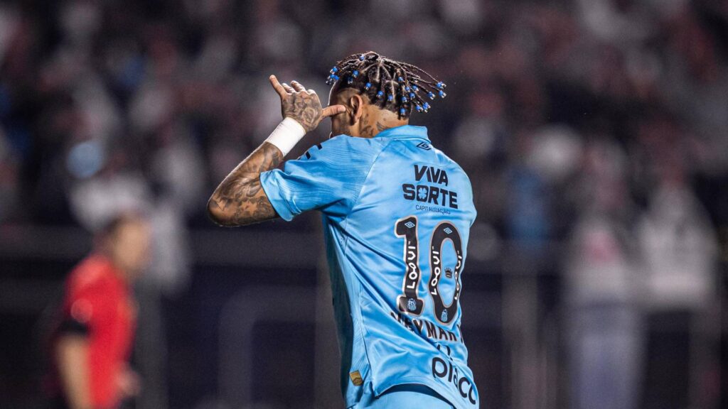 Neymar comemorando um dos gols contra o Juventude. Foto: Reprodução/X