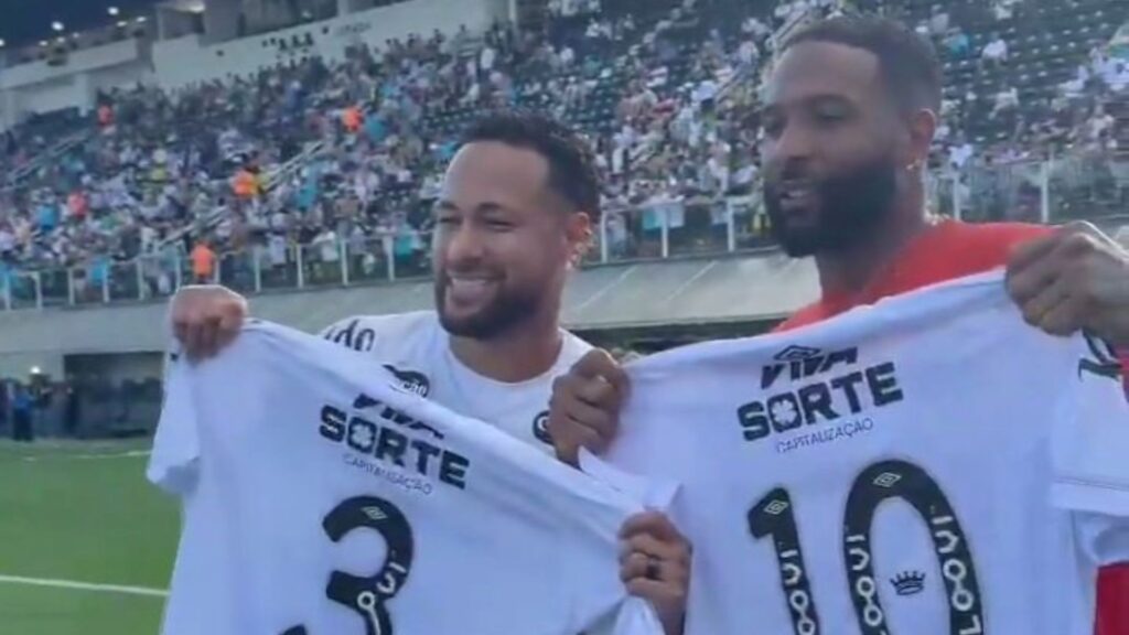 Neymar e Odell Beckham Jr na Vila Belmiro (Foto: Reprodução)